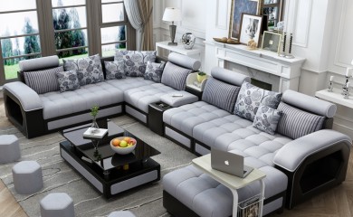 林尔邦简约现代布艺沙发组合大小户型可拆洗乳胶转角客厅整装家具